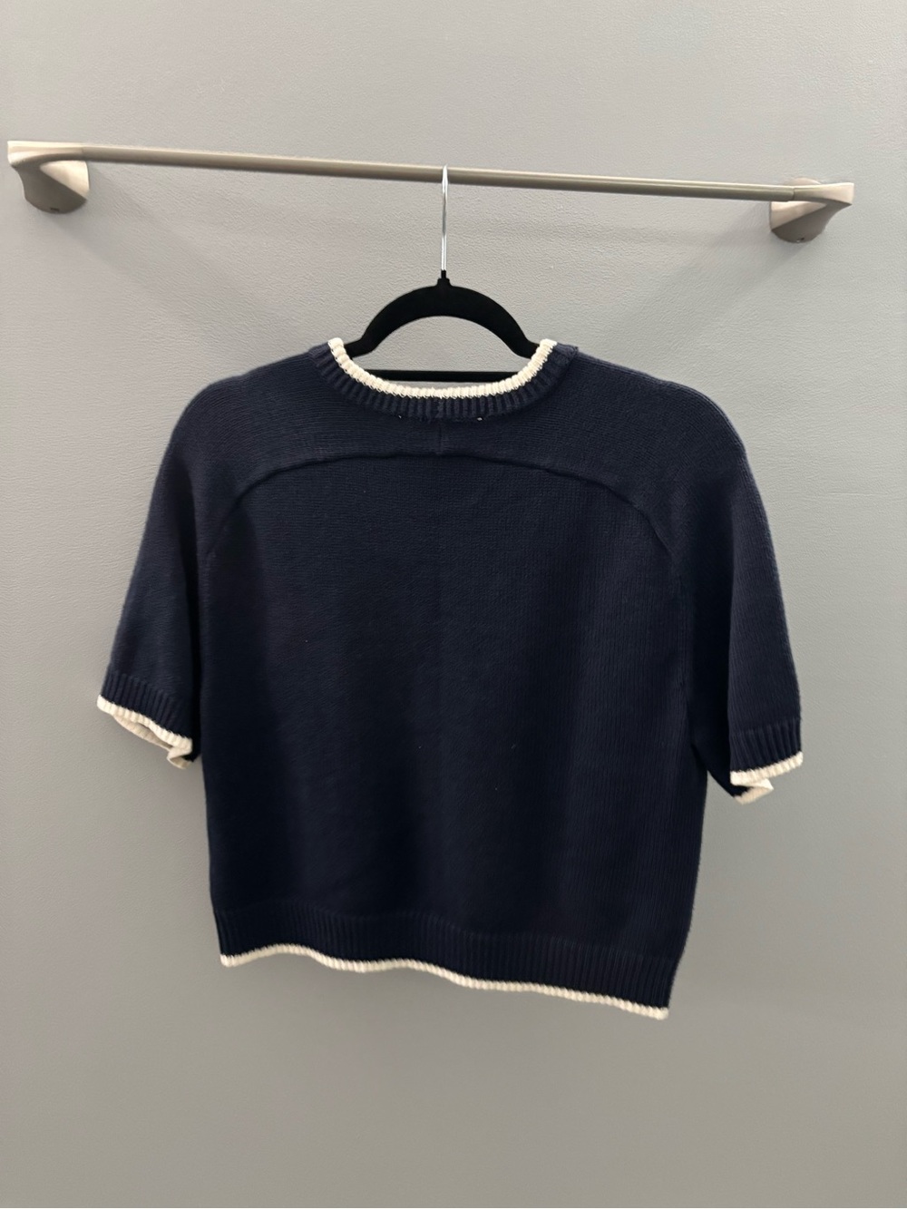 Abercrombie Navy Short-Sleeve Crewneck Sweater with White Trim - Picture 3 of 3